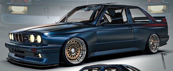 Deep Blue With Copper Accents E30 BMW M3 custom rendering