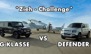Defender and G-Class Compete in "World-Famous" WW2 Bomber Pulling Challenge
