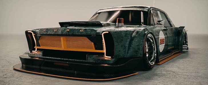 Ford Fairlane Galaxie 500 slammed widebody carbon fiber restomod rendering by altered_intent