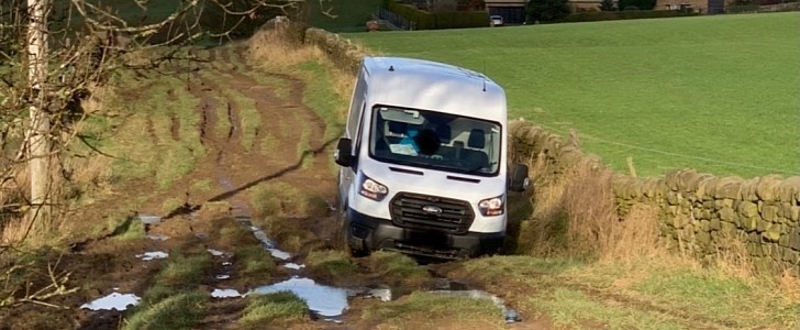 Delivery van stuck in the mud
