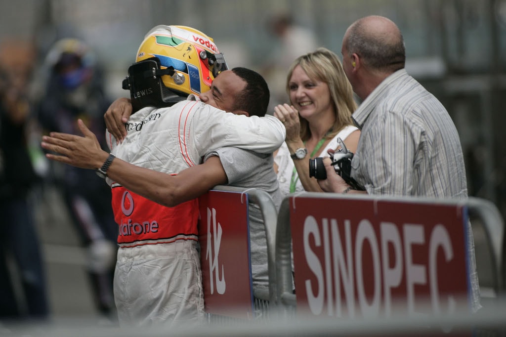 Hamilton celebrating his win in China