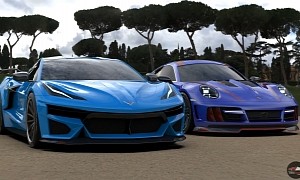 Digitally Modded Corvette Z06 and 911 GT3 Meeting Is Missing a Ferrari to Be Complete