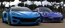 Digitally Modded Corvette Z06 and 911 GT3 Meeting Is Missing a Ferrari to Be Complete
