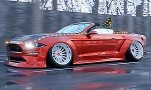 Digitally Stanced Mustang Delivers Festive Christmas Tree via Its Merry JDM Muscle
