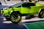 Digitally Wrapped Neon Green Tesla Cybertruck Sits Fashionably on Matching 30s