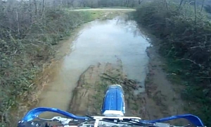 Dirt Rider Hits Unexpectedly Deep Puddle