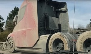 Dirty Tesla Semi Truck Spotted Returning from Testing in Alaska, Is Red