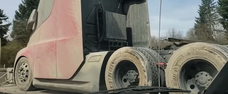 Dirty Tesla Semi Truck Spotted After Testing in Alaska, Is Red