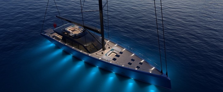 Project Fly is sailing yacht and flybridge cruiser that makes no compromise on space and luxury