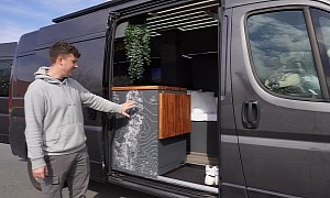 DIY Camper Van Build Stands Out With a Modern Interior and a Hidden Shower