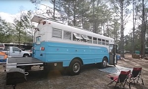 DIY Skoolie Is One Relaxing Beach-Style House on Wheels With a Hammock and a Back Deck