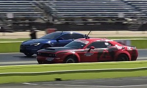 Dodge Challenger Demon Drag Races Tesla Model S Plaid, Gasoline Power Wins