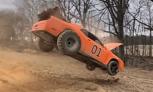 Dodge Challenger "General Lee" Jumps on Dirt Ramp, Takes It Like a Champ