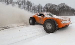 Dodge Challenger "General Lee" on 44-inch Tires Hits the Snow, Makes Some Angels