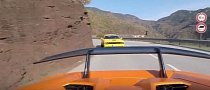 Dodge Challenger Hellcat Chases Lamborghini Huracan Performante on Mountain Road