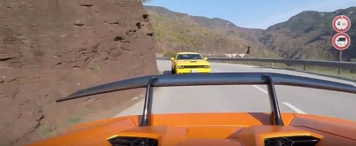 Dodge Challenger Hellcat Chases Lamborghini Huracan Performante