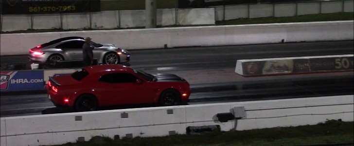 Hellcat Challenger vs Porsche 1/4 Mile Drag Racing