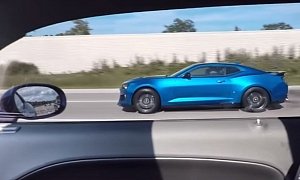 Dodge Challenger Hellcat Drag Races Chevrolet Camaro ZL1 in Crazy Highway Pulls