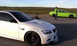 Dodge Challenger Hellcat Drag Races Supercharged E92 BMW M3 in Blown V8 Battle