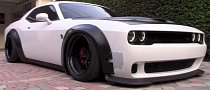 Dodge Challenger Hellcat Gets Liberty Walk Kit and Air Suspension In Odd Ricer Muscle Mix