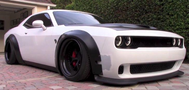 Dodge Challenger Hellcat Gets Liberty Walk Kit and Air Suspension
