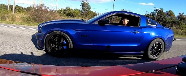 Dodge Challenger Hellcat Races Supercharged Mustang GT