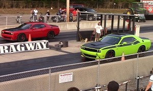 Dodge Challenger Hellcat, T/A 392, Mustang GT, Camaro SS Race at the Drag Strip