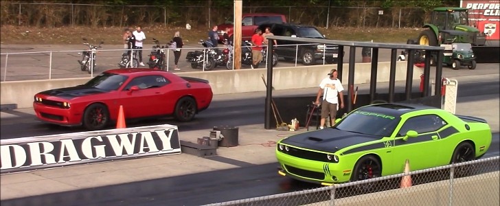 Challenger Hellcat vs Camaro SS, Mustang GT and Challenger T/A 392 1/4 Mile Drag Races