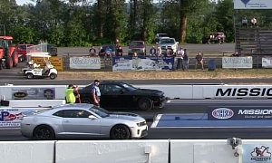 Dodge Challenger Hellcat vs. Chevrolet Camaro ZL1 Drag Race Brings a Knockout