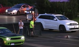 Dodge Challenger Hellcat vs. Jeep Grand Cherokee SRT Drag Race Is a Bummer