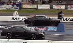 Dodge Challenger Hellcat Widebody Drag Races Ford Mustang Mach 1, America Wins