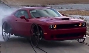 Dodge Challenger on Horse Carriage Wheels Looks Like Something Out of NFS – Barn Edition