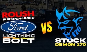 Dodge Challenger SRT Demon 170 Drags RWD Roush Ford 'Lightning Bolt' and Eats It