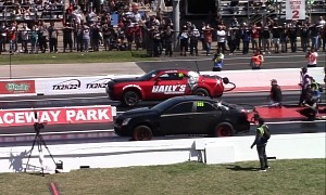Dodge Challenger SRT Demon Drags Turbo Caddy CTS-V, and It's Nail-Biting Close
