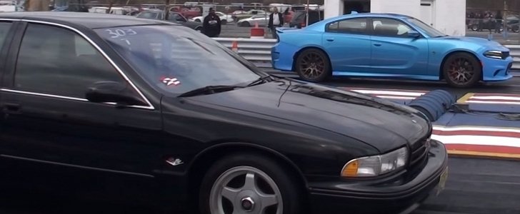 Dodge Charger Hellcat Drag Races 1995 Chevy Impala SS