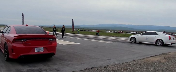 Dodge Charger Hellcat Drag Races Cammed Cadillac CTS-V