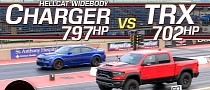 Dodge Charger Hellcat Redeye Drag Races Ram TRX, Mammoth Gap Is Big