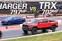 Dodge Charger Hellcat Redeye Drag Races Ram TRX, Mammoth Gap Is Big