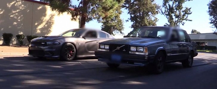 Dodge Charger Hellcat vs. 1985 Volvo 750 with LSx Swap Drag Race