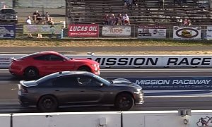 Dodge Charger Hellcat vs. Ford Mustang Shelby GT350 Drag Race Is a Walk of Shame