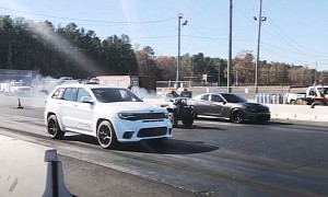 Dodge Charger "R/T Surprise" Drag Races Jeep Grand Cherokee Trackhawk, USA Wins