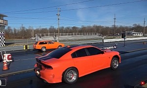 Dodge Charger SRT Hellcat Drags Nasty Chevy Vega, It's Close But Not Close Enough