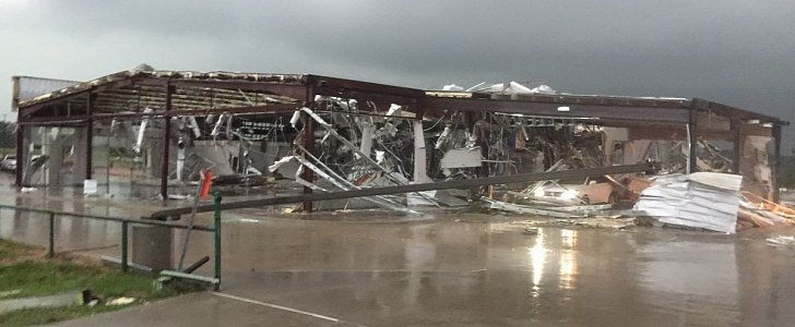The aftermath of a Tornado on a Dodge dealership in Canton, Texas
