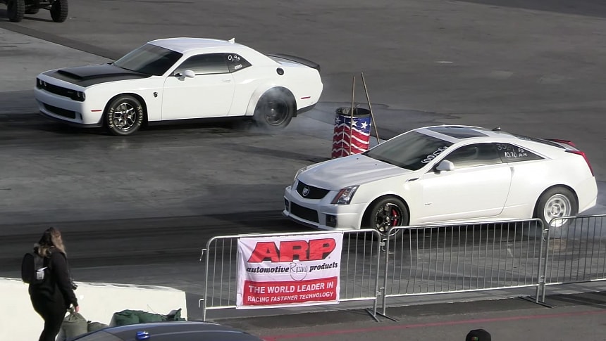 Dodge Demon 170 Drag Races Modded Cadillac CTS-V Coupe