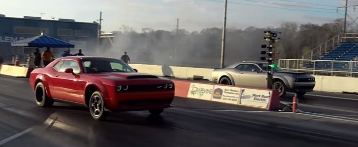 Dodge Demon Drag Races Another Dodge Demon