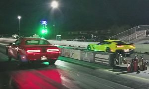 Dodge Demon Drag Races Chevrolet Corvette Z06 at the Drag Strip, Goes All In