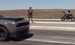 Dodge Demon Drag Races EBR 1190SX in the 1/2-Mile, Schooling Ensues