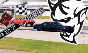 Dodge Demon Gives Hell to a 1969 L88 Corvette, Drag Strip Comes Alive
