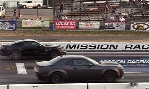 Dodge Demon vs. Ford Mustang Shelby GT500 Drag Race Ends in Obliteration