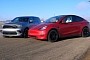 Dodge Durango Hellcat Drag Races Tesla Model Y Performance With Snow Tires
